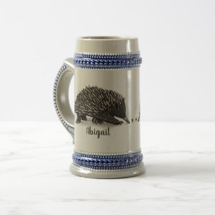 Cute echidna met bijen cartoon illustratie bierpul