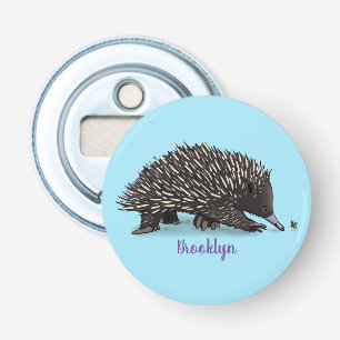 Cute echidna met bijen cartoon illustratie button flesopener