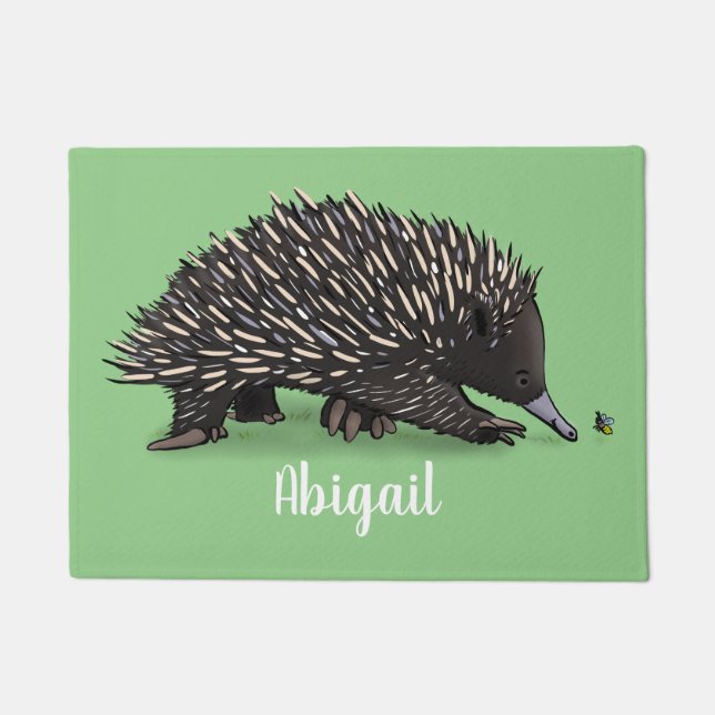Cute echidna met bijen cartoon illustratie deurmat (Voorkant)