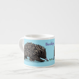 Cute echidna met bijen cartoon illustratie espresso kop