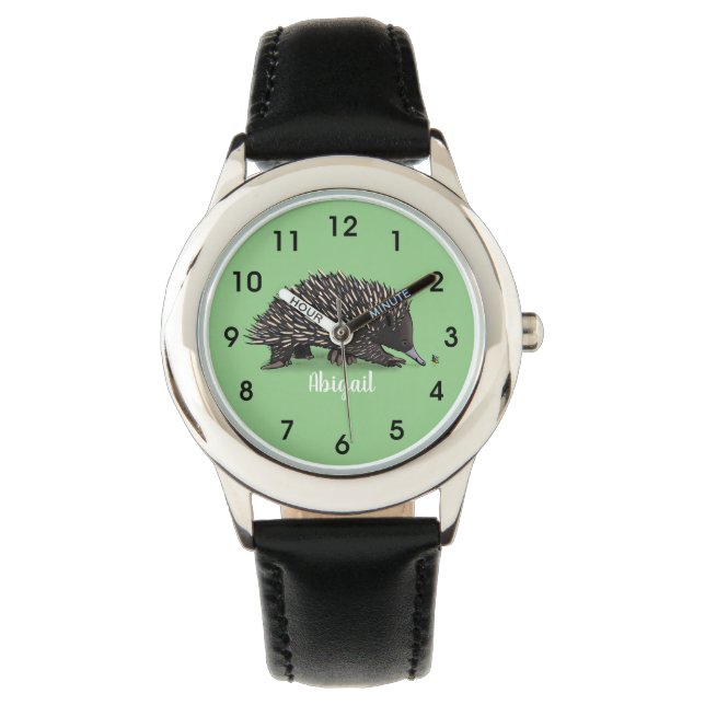 Cute echidna met bijen cartoon illustratie horloge (Voorkant)