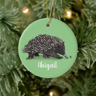 Cute echidna met bijen cartoon illustratie keramisch ornament