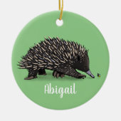 Cute echidna met bijen cartoon illustratie keramisch ornament (Voorkant)