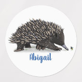 Cute echidna met bijen cartoon illustratie labels (Design 2)