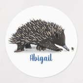 Cute echidna met bijen cartoon illustratie labels (Design 1)