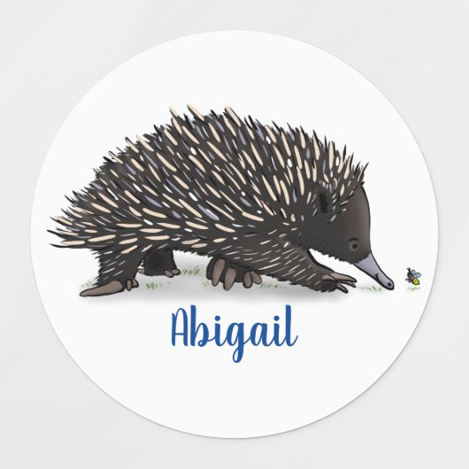 Cute echidna met bijen cartoon illustratie labels (Design 1)