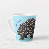 Cute echidna met bijen cartoon illustratie latte mok (Linkerhoek)