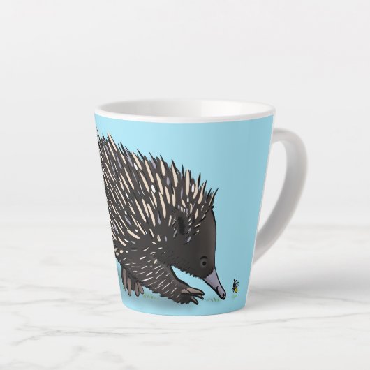 Cute echidna met bijen cartoon illustratie latte mok (Rechterhoek)