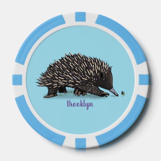 Cute echidna met bijen cartoon illustratie poker chips (Voorkant)