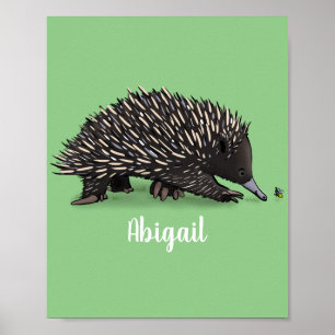 Cute echidna met bijen cartoon illustratie poster
