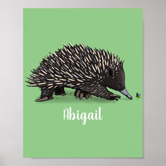 Cute echidna met bijen cartoon illustratie poster (Voorkant)
