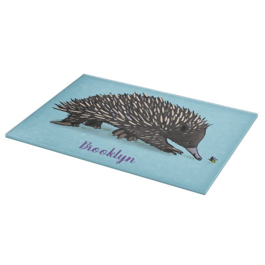 Cute echidna met bijen cartoon illustratie snijplank (Hoek)