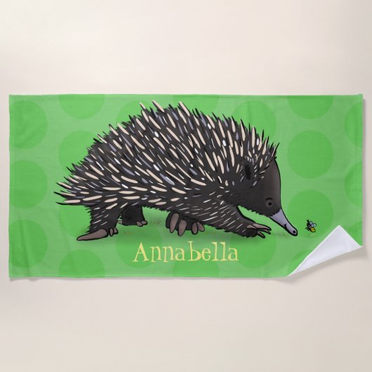 Cute echidna met bijen cartoon illustratie strandlaken (Voorkant)