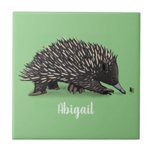 Cute echidna met bijen cartoon illustratie tegeltje