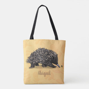 Cute echidna met bijen cartoon illustratie tote bag