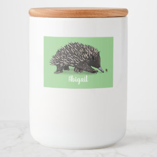 Cute echidna met bijen cartoon illustratie voedselcontainer etiket