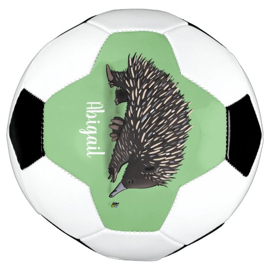 Cute echidna met bijen cartoon illustratie voetbal (Gedraaid)