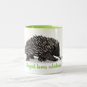 Cute echidna met bug cartoon tweekleurige koffiemok