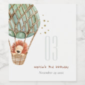 Cute Eco Green Hot Air Ballon Lion Wijn Etiket (Enkel label)