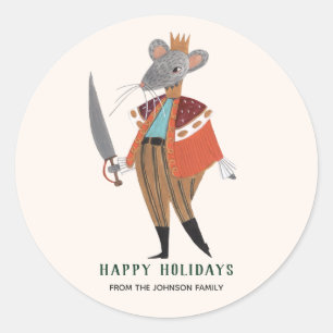 Cute Ecru Kerstfeestay Nutkraker Mouse King Ronde Sticker
