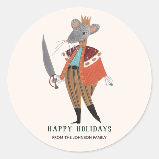 Cute Ecru Kerstfeestay Nutkraker Mouse King Ronde Sticker (Voorkant)