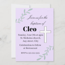 Cute editable baptism invitation kaart