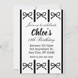Cute editable bow birthday invite kaart