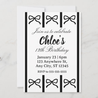 Cute editable bow birthday invite kaart