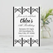 Cute editable bow birthday invite kaart (Staand voorkant)