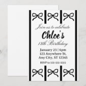 Cute editable bow birthday invite kaart (Voorkant / Achterkant)