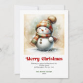 Cute editable Christmas snowman watercolor card Feestdagenkaart (Voorkant)