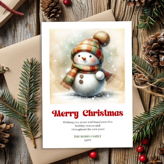 Cute editable Christmas snowman watercolor card Feestdagenkaart