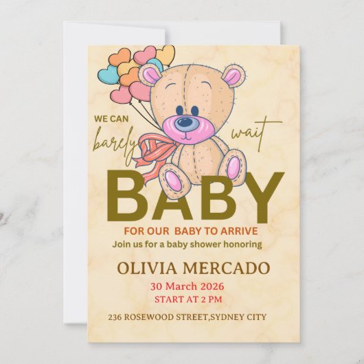 Cute Editable Neutral Baby Shower Invitation Kaart (Voorkant)