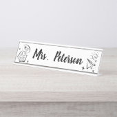 Cute Education Doodle Personalised Teacher Bureau Naambordje (Voorkant)