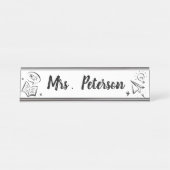 Cute Education Doodle Personalised Teacher Bureau Naambordje (Voorkant)