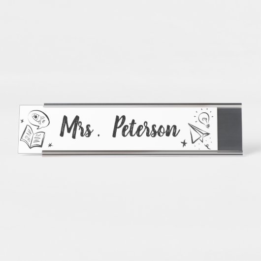 Cute Education Doodle Personalised Teacher Bureau Naambordje (Voorkant)