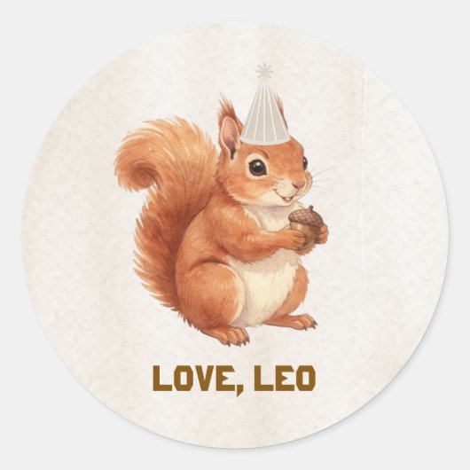 Cute Eekhoorn Bos Geboortedag Ronde Sticker (Voorkant)