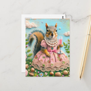 Cute Eekhoorn in een Roze Jurk met een Drankje Briefkaart