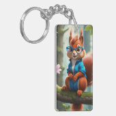 Cute eekhoorn op de tak van boom sleutelhanger (Voorkant Links)