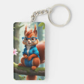 Cute eekhoorn op de tak van boom sleutelhanger (achterkant)