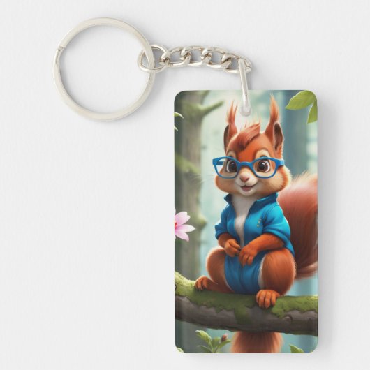 Cute eekhoorn op de tak van boom sleutelhanger (Voorkant)