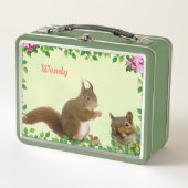 Cute eekhoorns & appelbloesems op lichtgroen (Voorkant)