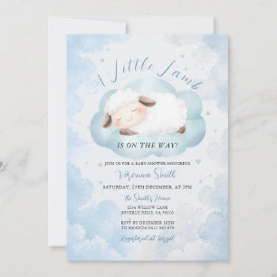 Cute Een Klein Lammetje Baby Shower Blauwe Wolken Kaart