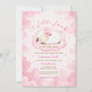 Cute Een Klein Lammetje Baby Shower Roze Wolken Th Kaart