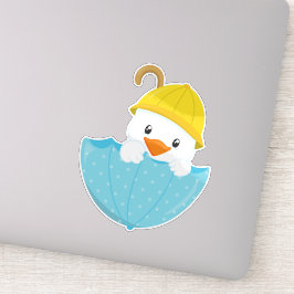 Cute Eend, Baby Eend, Eend Met Paraplu, Regen Sticker