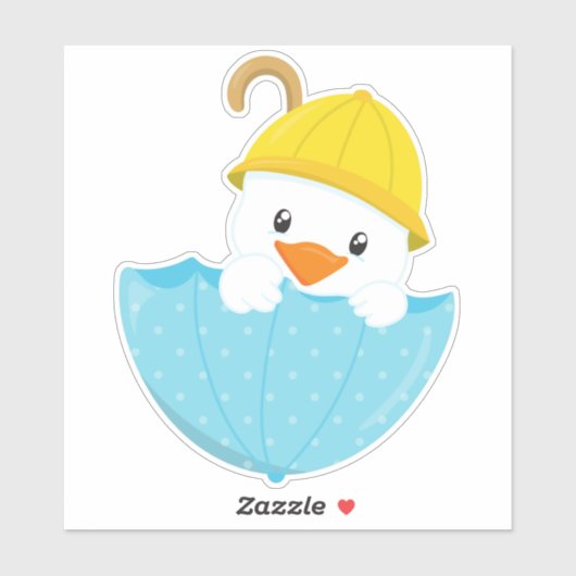 Cute Eend, Baby Eend, Eend Met Paraplu, Regen Sticker (Vel)