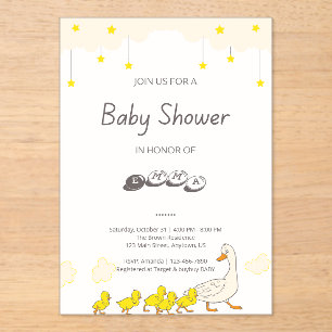 Cute Eend Baby Shower Illustratie Minimale Stijl Acryl Uitnodigingen
