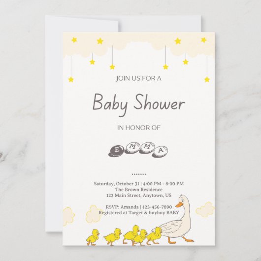 Cute Eend Baby Shower Illustratie Minimale Stijl Kaart (Voorkant)