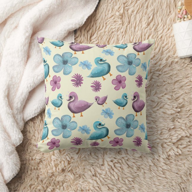 Cute Eend Bloemmotief Esthetisch Pastel Kawaii B Kussen (Deken)