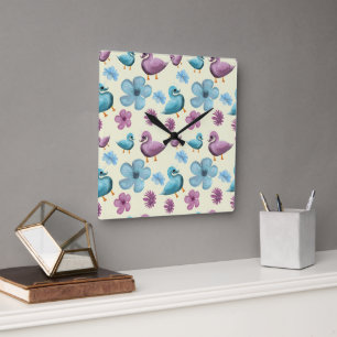 Cute Eend Bloemmotief Esthetische Pastel Kawaii B Vierkante Klok